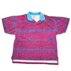 Vintage 90’s Hawaiian Polo Shirt Men’s Medium All Over Print Surf Multicolor